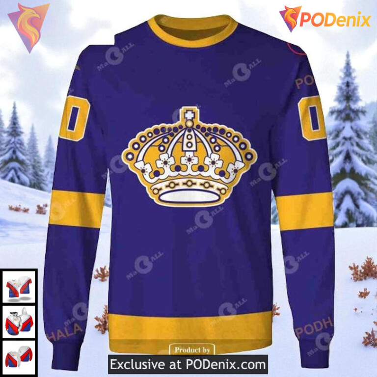 70s Throwback Vintage Away Style Custom Los Angeles Kings Winter Hoodie 3D - 2