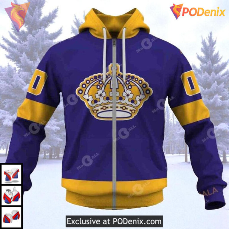 70s Throwback Vintage Away Style Custom Los Angeles Kings Winter Hoodie 3D - 3