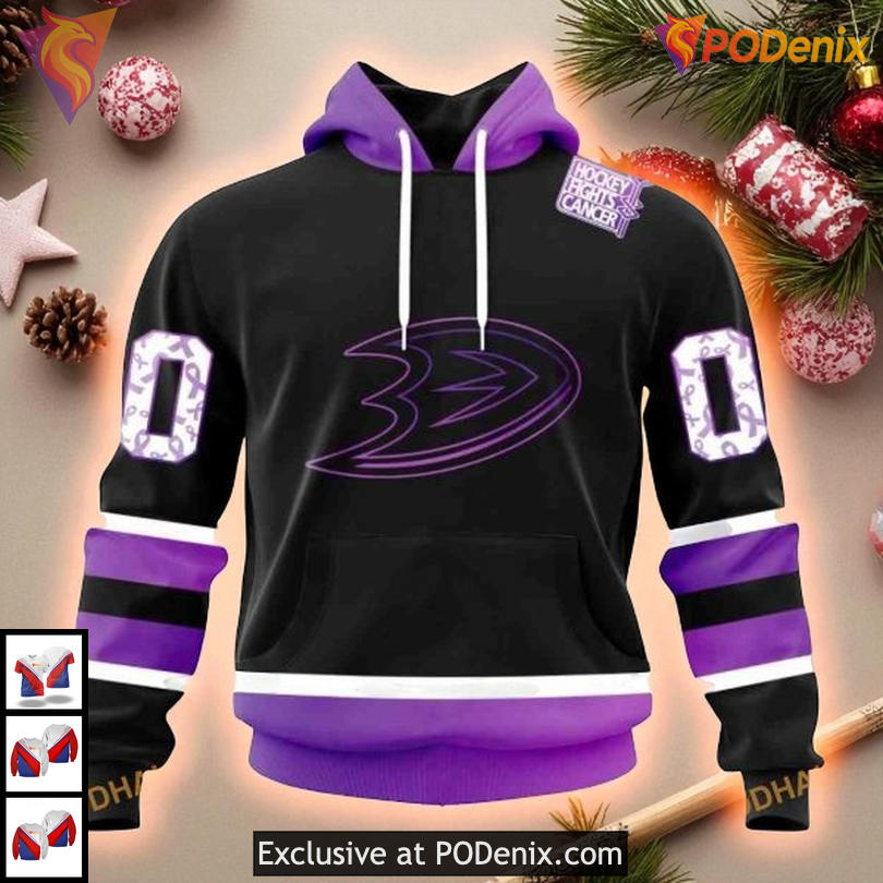 Anaheim Ducks 3D Hoodie Cancer Awareness Tribute With Custom Name Option