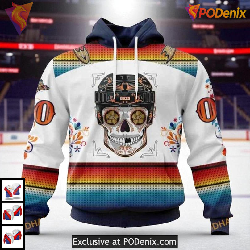 Anaheim Ducks 3D Hoodie Dia De Los Muertos Skull Art Custom Fan Gift Anaheim Ducks 3D Hoodie Dia De Los Muertos Skull Art Custom Fan Gift