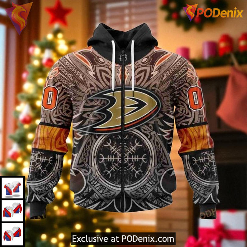 Anaheim Ducks All Over Print Hoodie For Fans Custom Viking Symbol Design
