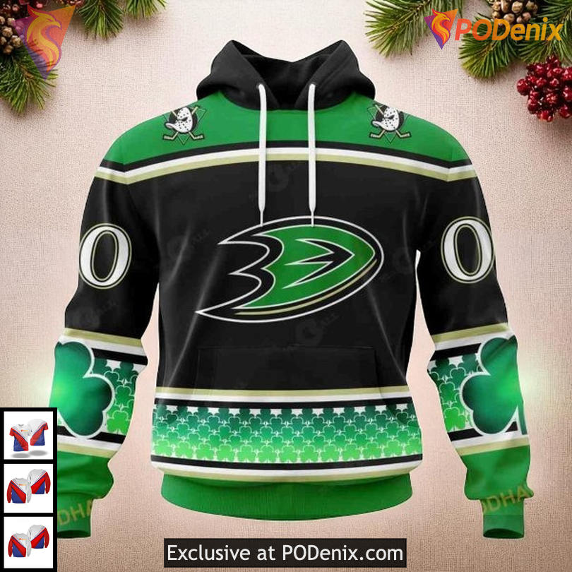 Anaheim Ducks All Over Print Hoodie For Fans NHL Shamrock Celebrate St Patricks Day 3D