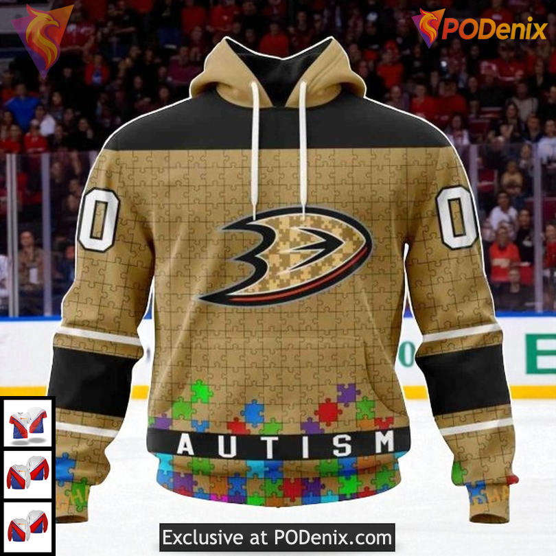 Anaheim Ducks Custom Name 3D Hoodie Autism Awareness Puzzle Acceptance Design