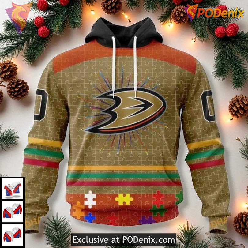 Anaheim Ducks Custom Name 3D Hoodie Fearless Against Autism NHL Pullover
