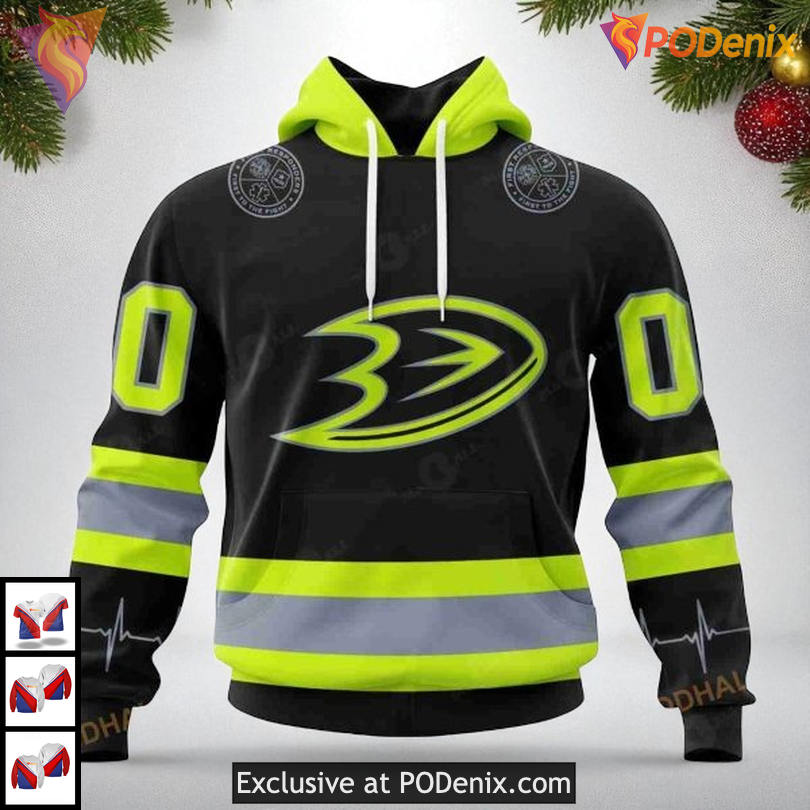 Anaheim Ducks Custom Name 3D Hoodie, Firefighter Tribute Fan Apparel