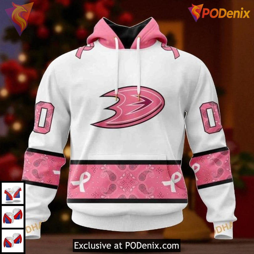 Anaheim Ducks Custom Name 3D Hoodie, Pink Ribbon Tribute NHL Fan Apparel