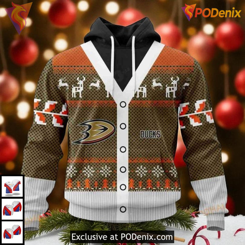 Anaheim Ducks Hoodie 3D Custom Name Holiday Pullover Unique Christmas Outfit
