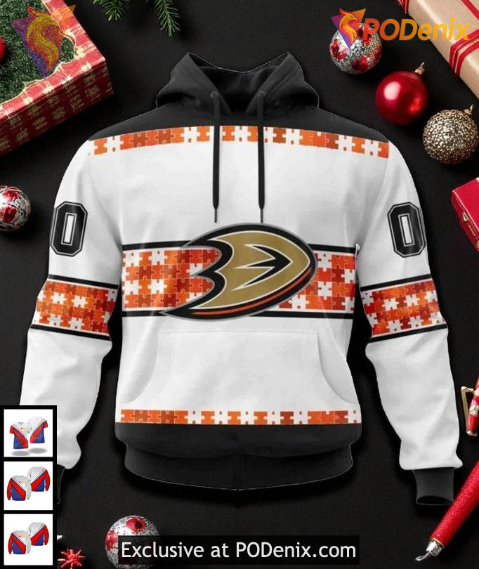 Anaheim Ducks Hoodie 3D Style Autism Awareness Custom Name NHL Design