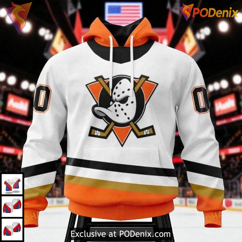 Anaheim Ducks Hoodie With Hockey Logo Retro Mighty Ducks Custom Name 3D