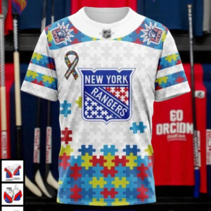 Autism Awareness Custom NHL New York Rangers Womens Hoodie, 3D Apparel - 2
