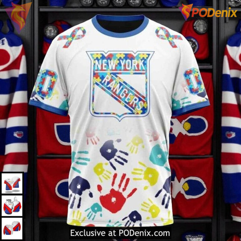 Autism Awareness Design Custom NHL New York Rangers Winter Hoodie 3D - 2