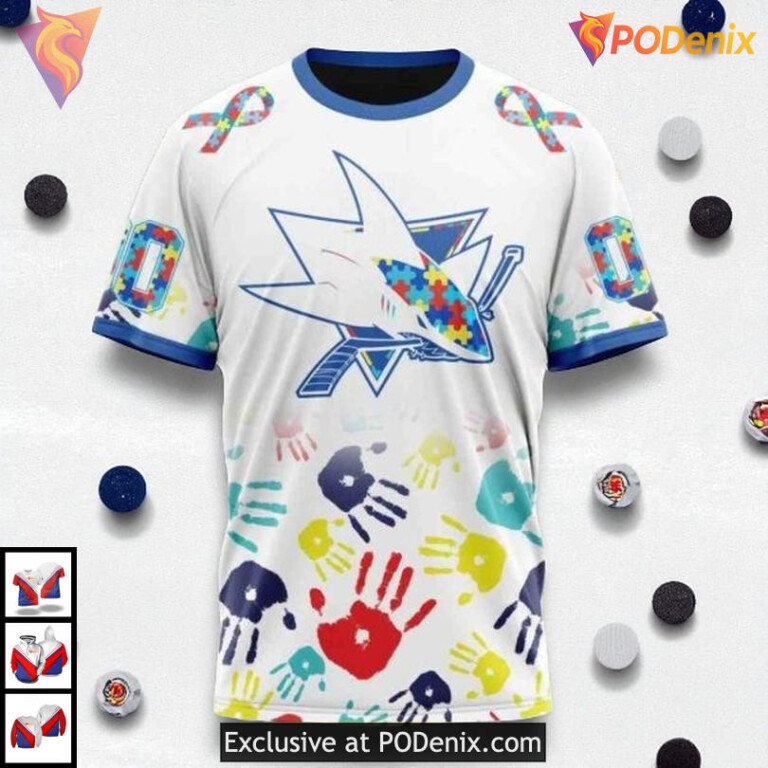 Autism Awareness Design Custom NHL Vintage San Jose Sharks Hoodie 3D - 2