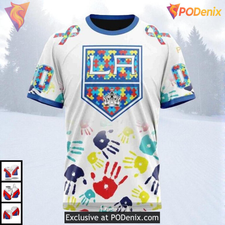 Autism Awareness Design Edition Custom Los Angeles Kings Womens Hoodie NHL 3D - 2