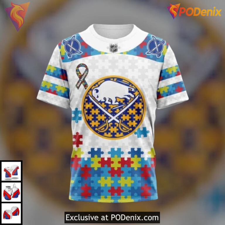 Autism Awareness Design Personalized NHL Buffalo Sabres Zip Up Hoodie 3D Custom - 2
