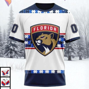 Autism Awareness Edition Custom Name Number Florida Panthers Winter Hoodie 3D - 2