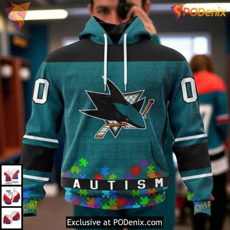 Autism Awareness Hockey Tribute Custom San Jose Sharks Youth Hoodie 3D