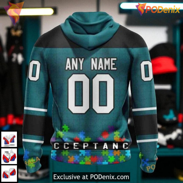 Autism Awareness Hockey Tribute Custom San Jose Sharks Youth Hoodie 3D - 1