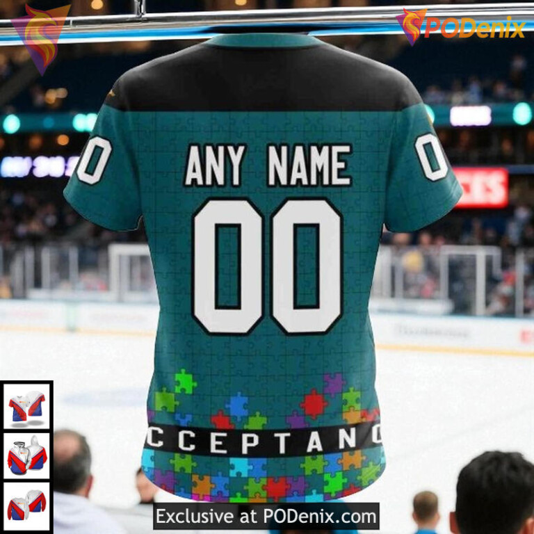 Autism Awareness Hockey Tribute Custom San Jose Sharks Youth Hoodie 3D - 3