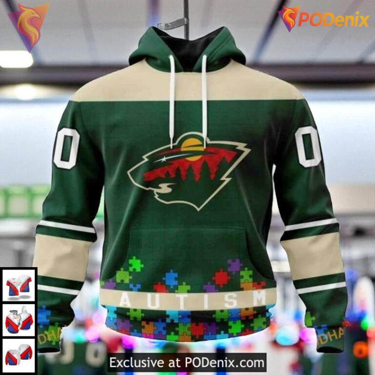 Autism Awareness Hockey Tribute NHL Minnesota Wild Pullover Hoodie 3D
