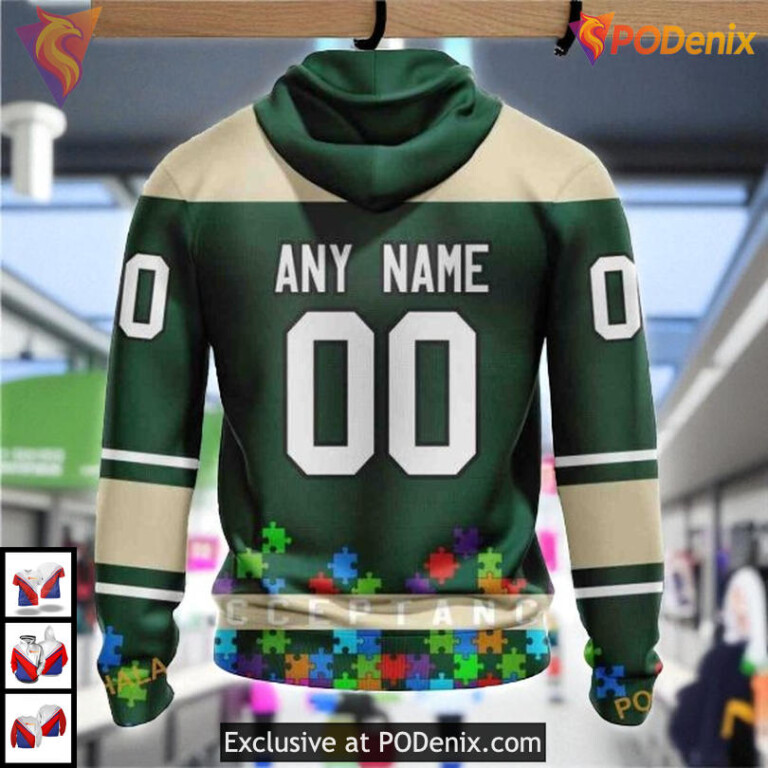 Autism Awareness Hockey Tribute NHL Minnesota Wild Pullover Hoodie 3D - 1