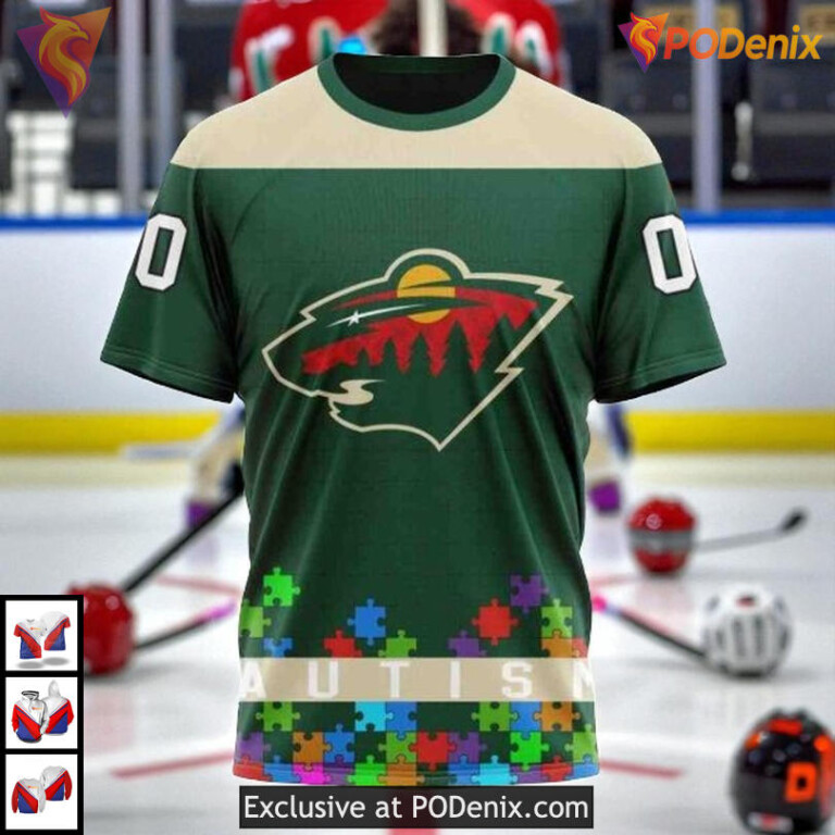 Autism Awareness Hockey Tribute NHL Minnesota Wild Pullover Hoodie 3D - 2