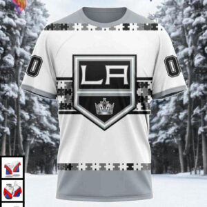 Autism Awareness Name Number Custom Los Angeles Kings Holiday Hoodie NHL 3D - 2