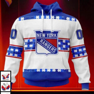 Autism Awareness Name Number Custom NHL New York Rangers Mens Hoodie 3D
