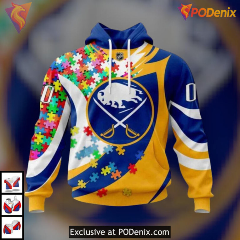 Autism Awareness Puzzle Artwork Custom Name NHL Buffalo Sabres Sweatshirt Hoodie 3D