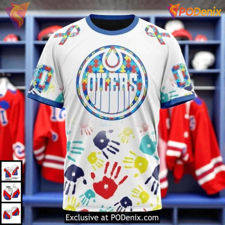 Autism Awareness Puzzle Concept NHL Edmonton Oilers Zip Up Hoodie 3D - 2