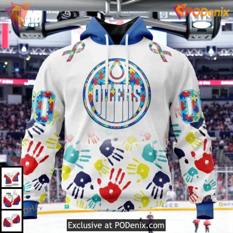 Autism Awareness Puzzle Piece Design NHL Edmonton Oilers Zip Up Hoodie 3D