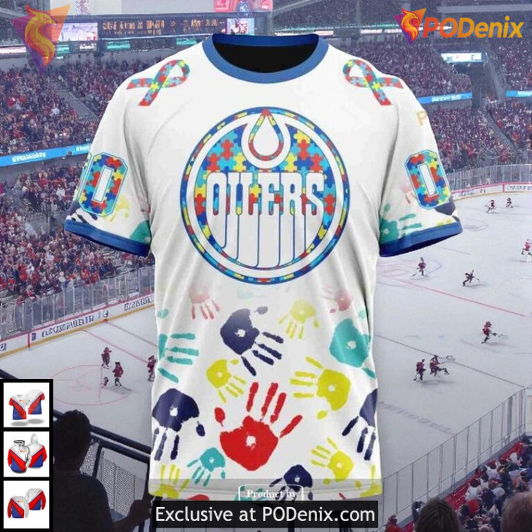 Autism Awareness Puzzle Piece Design NHL Edmonton Oilers Zip Up Hoodie 3D - 3