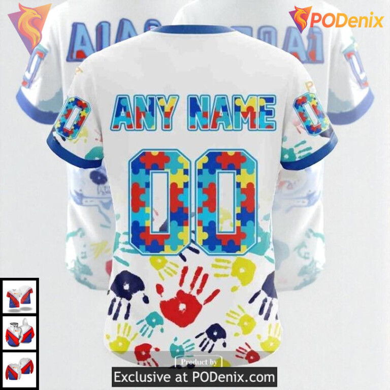 Autism Awareness Puzzle Piece Design NHL Edmonton Oilers Zip Up Hoodie 3D - 4