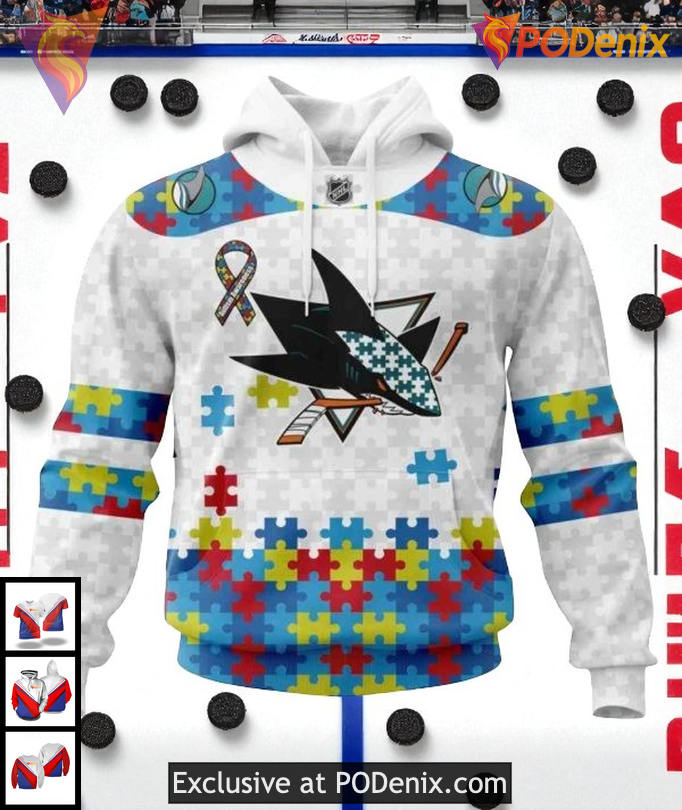 Autism Awareness Tribute Custom NHL Retro San Jose Sharks Hoodie 3D