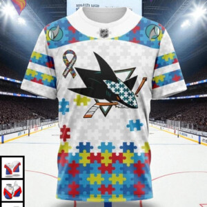 Autism Awareness Tribute Custom NHL Retro San Jose Sharks Hoodie 3D - 2