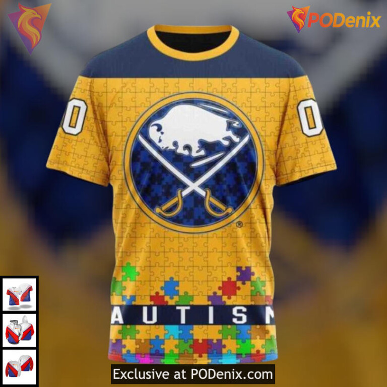 Autism Awareness Unisex Hockey Kits Special Buffalo Sabres Hoodie 3D NHL - 2