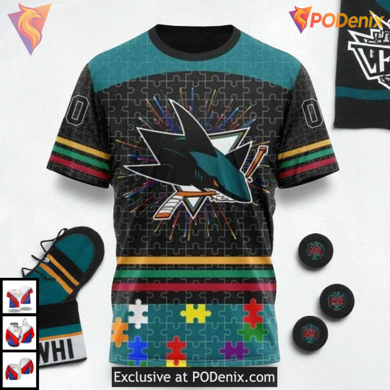 Autism Concept Awareness Design Custom San Jose Sharks Sweatshirt Hoodie 3D - 2