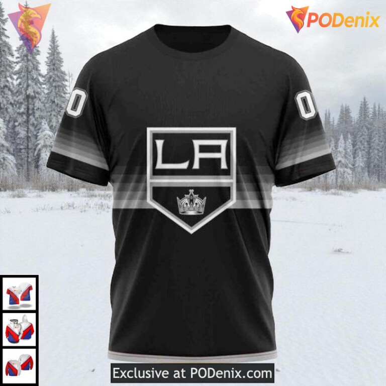 Black And Gradient Color Concept Custom Los Angeles Kings Mens Hoodie NHL 3D - 2