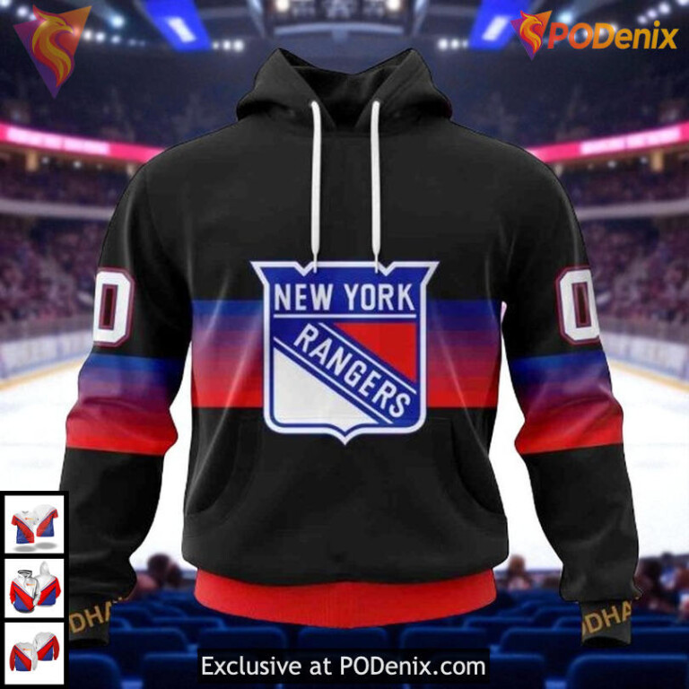 Black And Gradient Custom NHL New York Rangers Kids Hoodie, 3D Design