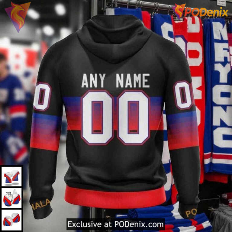 Black And Gradient Custom NHL New York Rangers Kids Hoodie, 3D Design - 1
