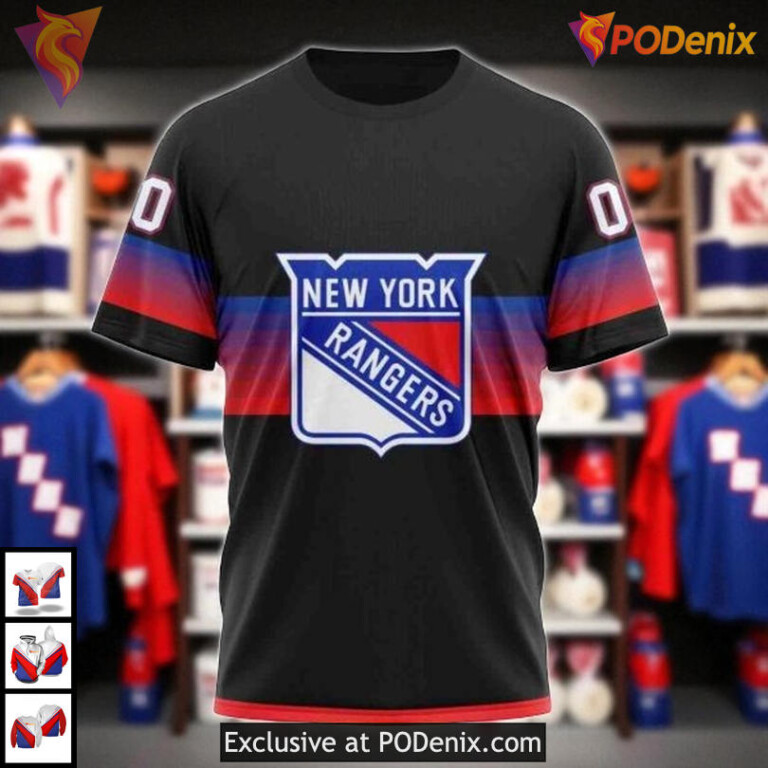 Black And Gradient Custom NHL New York Rangers Kids Hoodie, 3D Design - 2