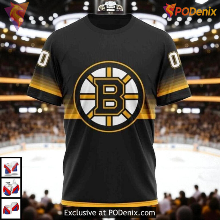 Black And Gradient NHL Boston Bruins All Over Print Hoodie Distinctive Style - 2