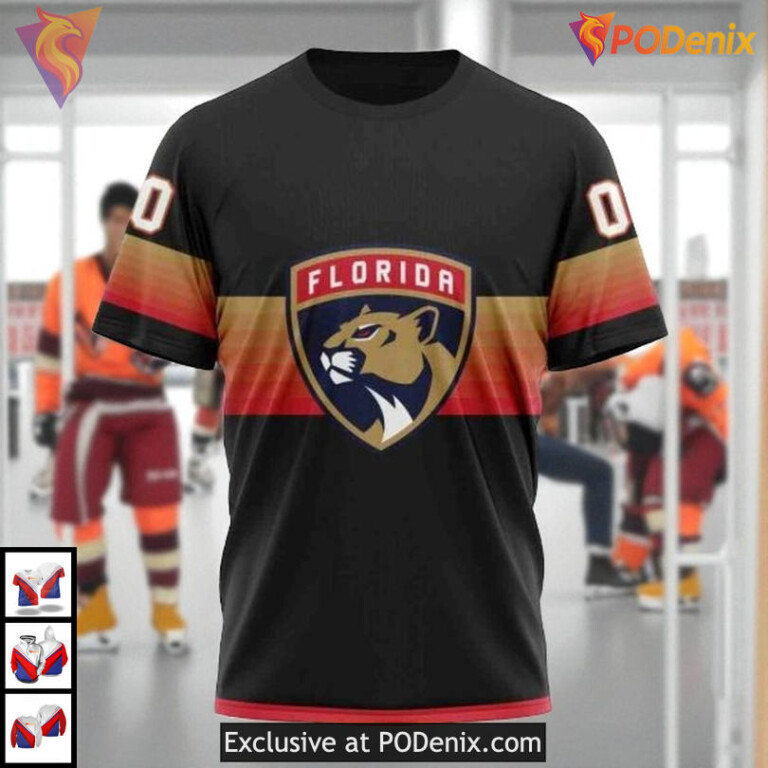 Black And Gradient Style Custom Florida Panthers Mens Hoodie NHL 3D - 2