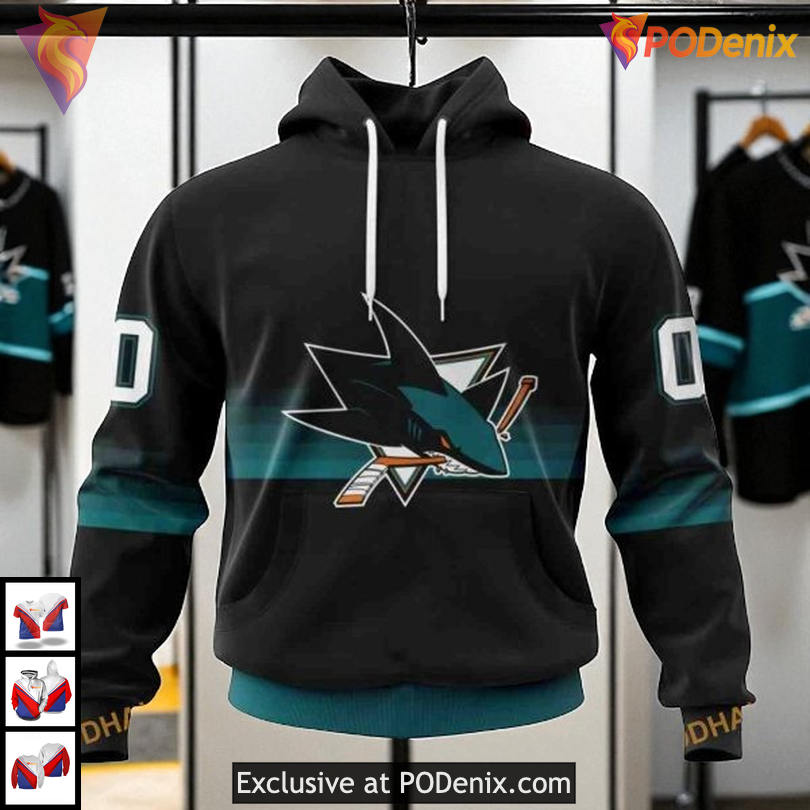 Black And Gradient Style Custom NHL San Jose Sharks Graphic Hoodie 3D