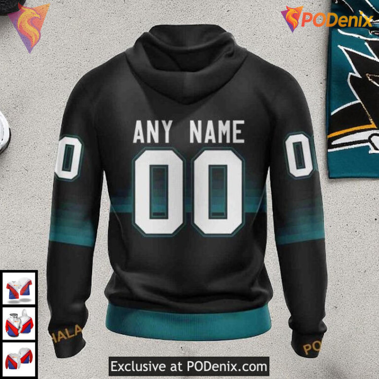 Black And Gradient Style Custom NHL San Jose Sharks Graphic Hoodie 3D - 1
