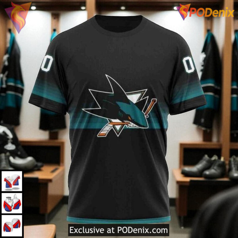 Black And Gradient Style Custom NHL San Jose Sharks Graphic Hoodie 3D - 2