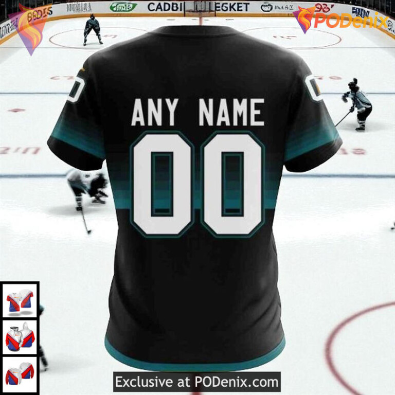 Black And Gradient Style Custom NHL San Jose Sharks Graphic Hoodie 3D - 3
