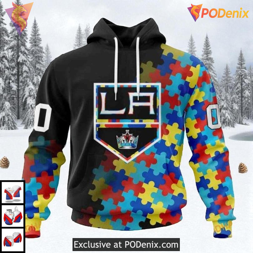Black Autism Awareness Artwork Custom Los Angeles Kings Womens Hoodie NHL 3D