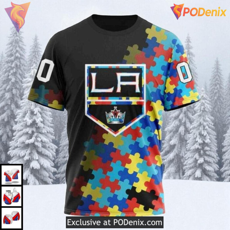Black Autism Awareness Artwork Custom Los Angeles Kings Womens Hoodie NHL 3D - 2