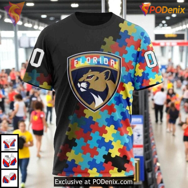 Black Autism Awareness Concept Custom Florida Panthers Womens Hoodie 3D - 2