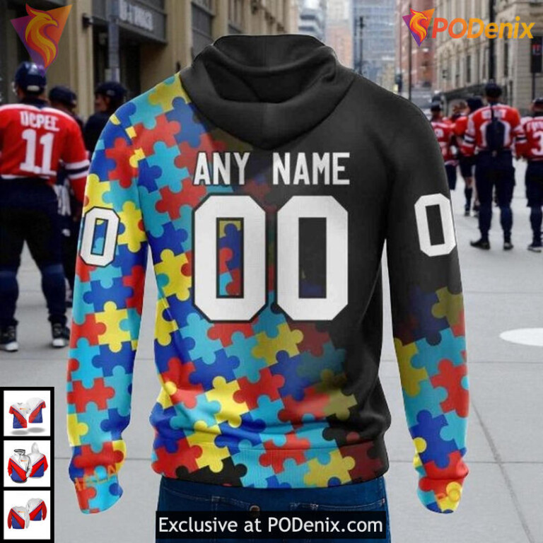 Black Autism Awareness Custom NHL New York Rangers Youth Hoodie 3D Style - 1